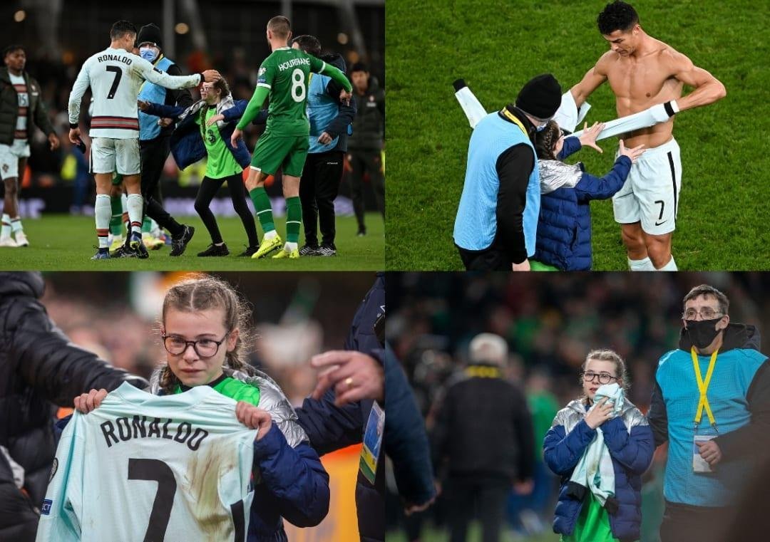 Ronaldo Gives His Shirt To 11 Year Old Crying Girl Who Invaded Pitch After Match Erranewsindia 